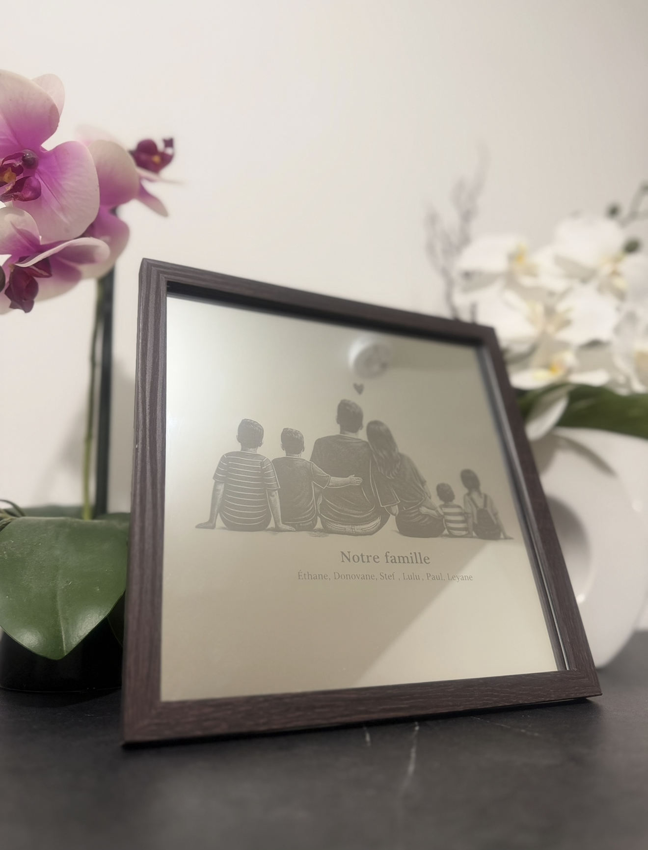 Gravure sur miroir Famille
