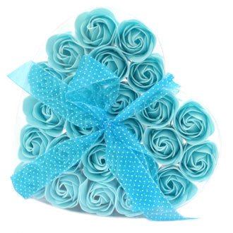 Boîte en cœur de 24 roses de savons - Bleue
