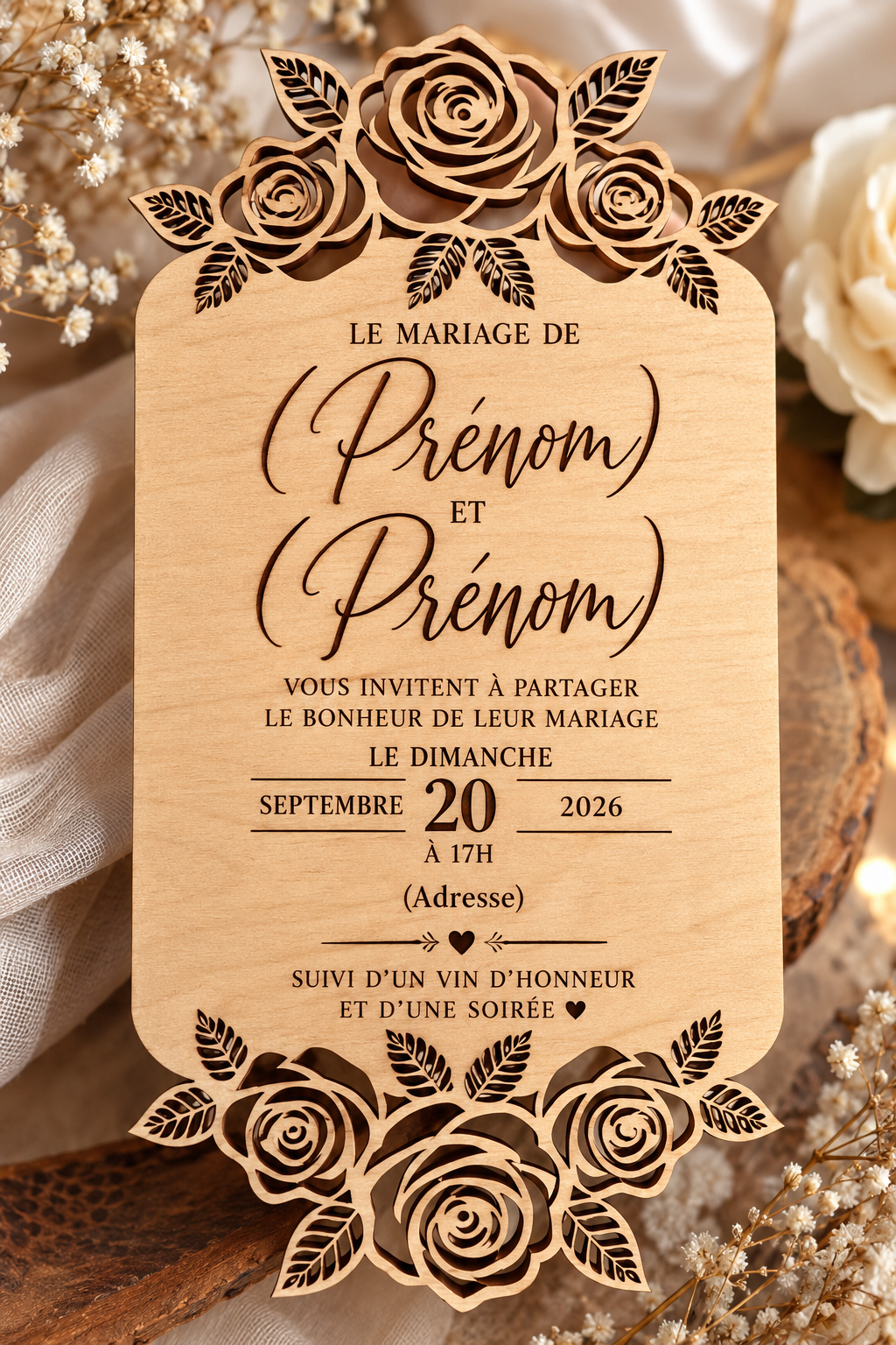 Faire-part de mariage en bois personnalisé 💍🌹