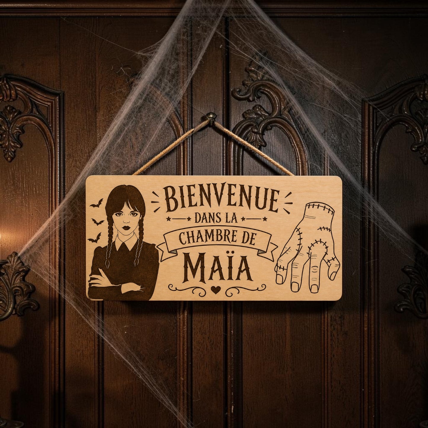 Plaque de porte en bois Wednesday
