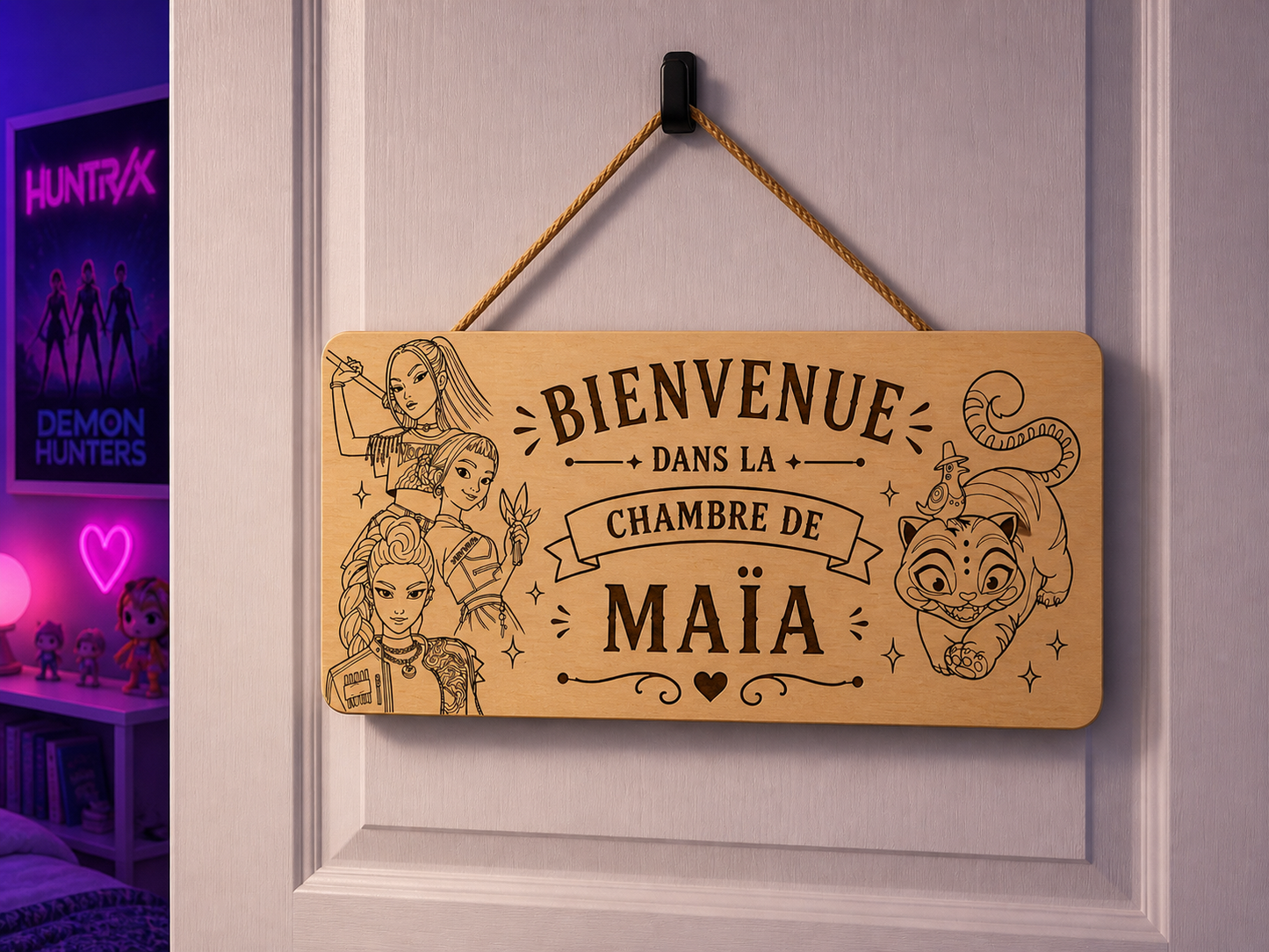 Plaque de porte en bois K-pop démon Hunters