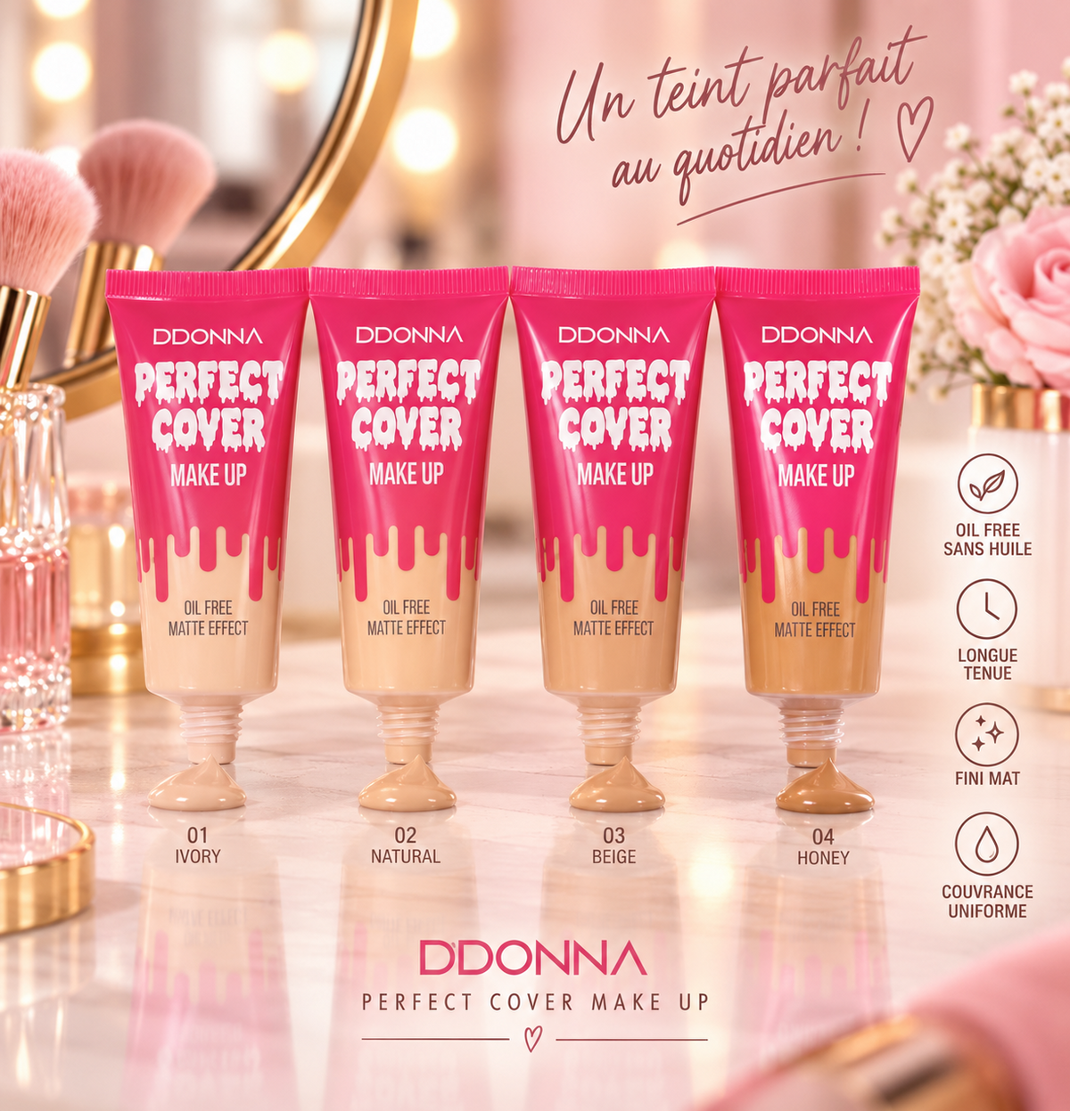 💗 Fond de Teint Perfect Cover Make Up D’Donna – Fini Mat & Longue Tenue