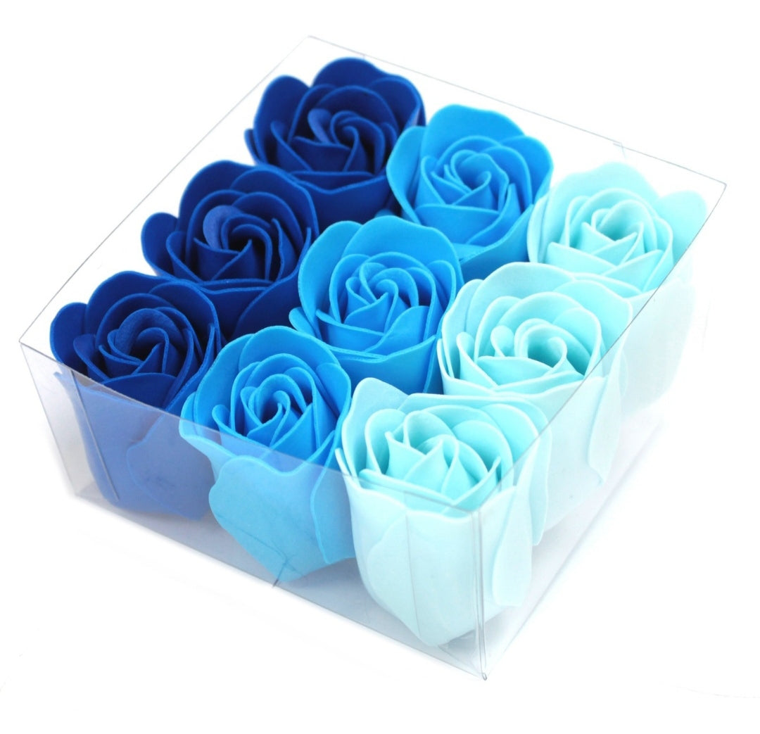 Boîtes de 9 Roses de Savon - Bleue