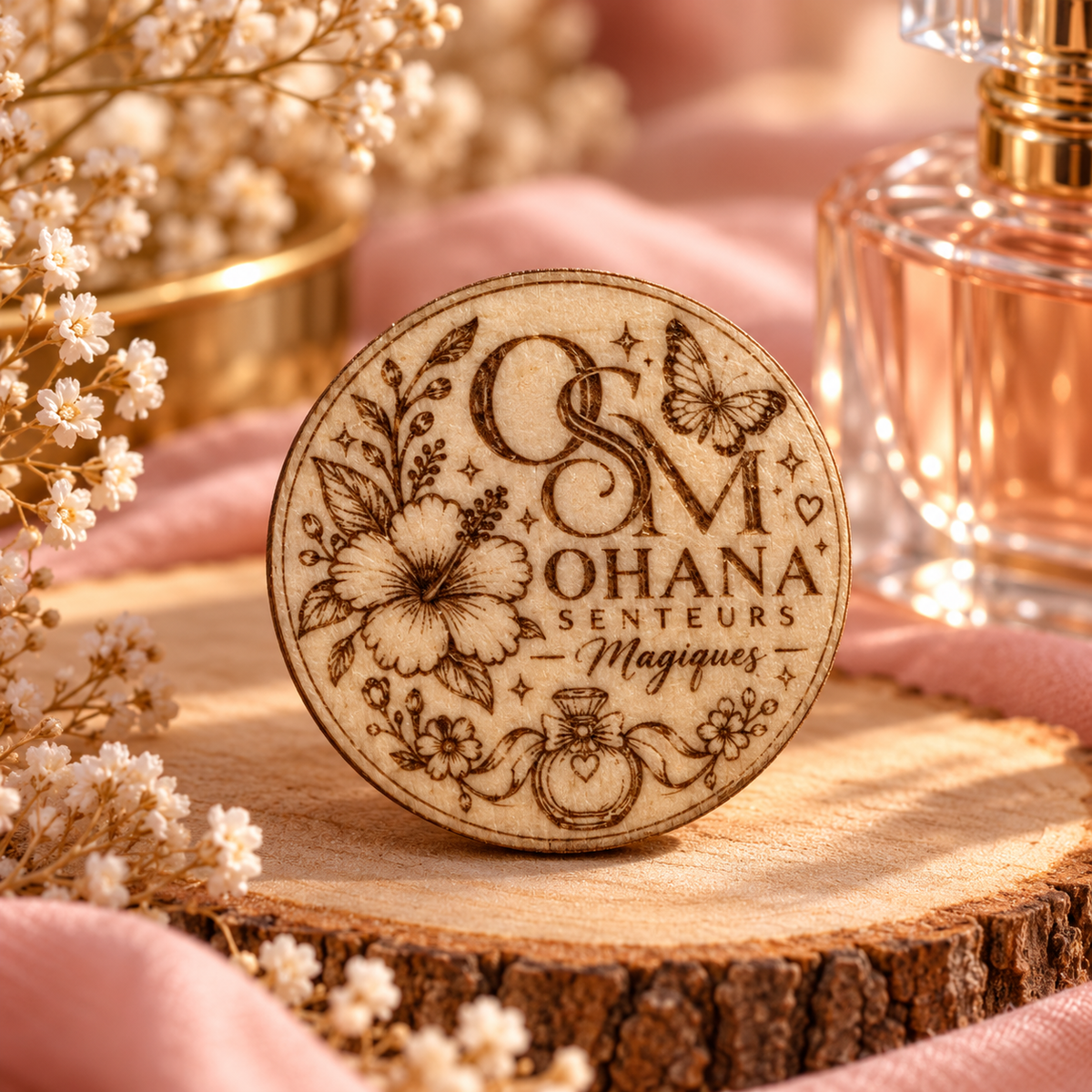 🛒 Jeton de caddie en bois gravé – Ohana Senteurs Magiques 🌸