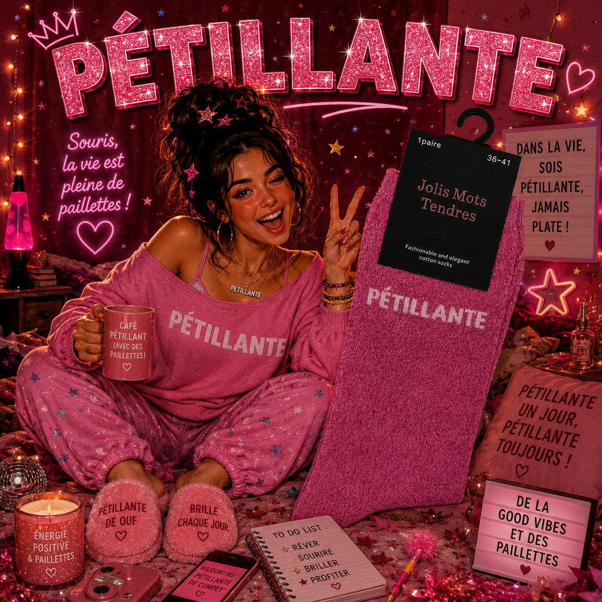 🧦 Chaussettes “PÉTILLANTE” – Rose 💖