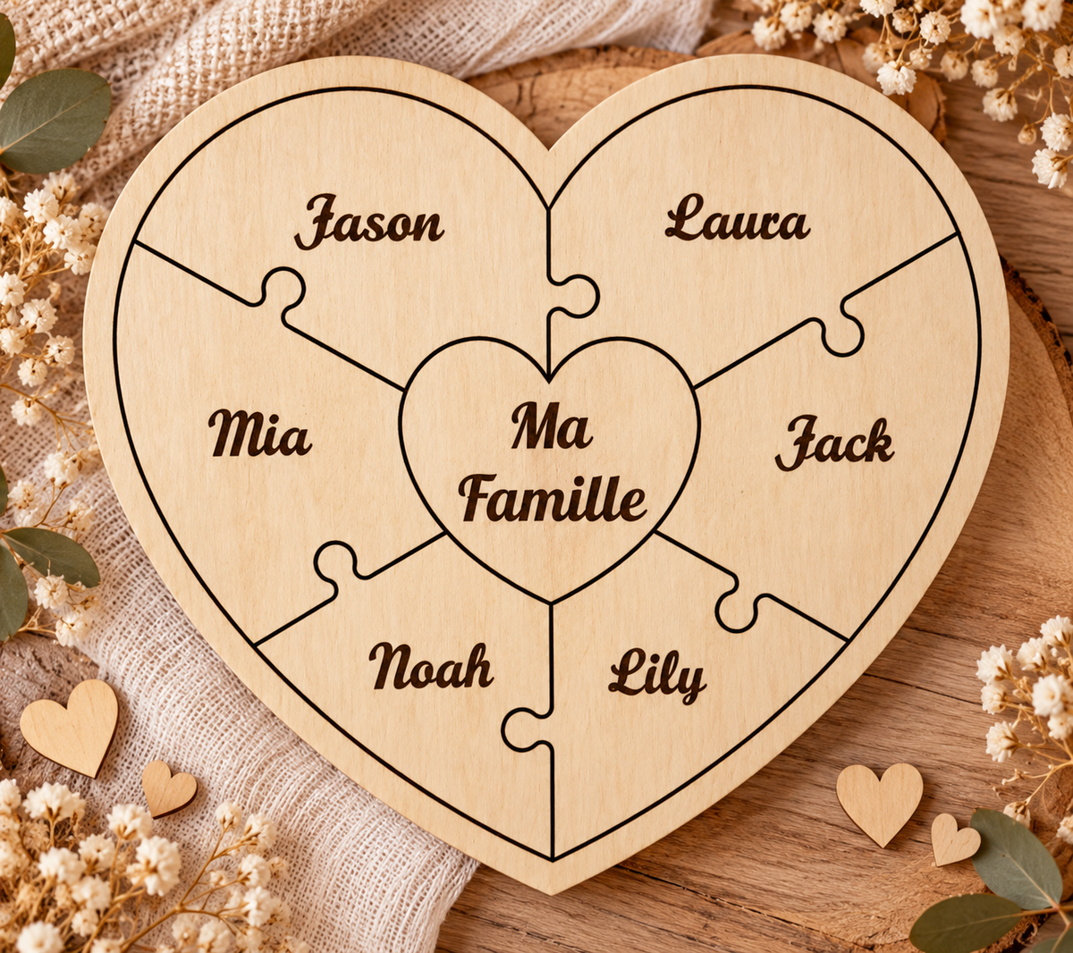 🧩 Puzzle Cœur Personnalisé en Bois – 28 cm ❤️