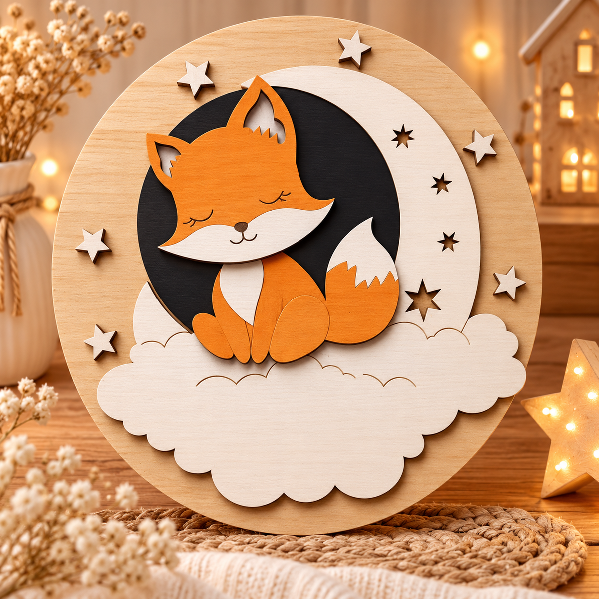 🦊 Décoration murale Renard en bois multicouche