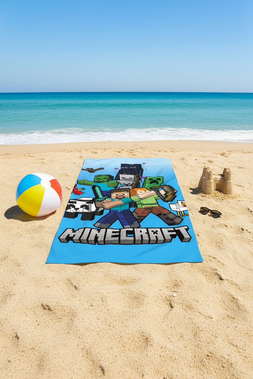 (Précommande) Serviette de plage Minecraft 70x140cm (Séchage rapide)