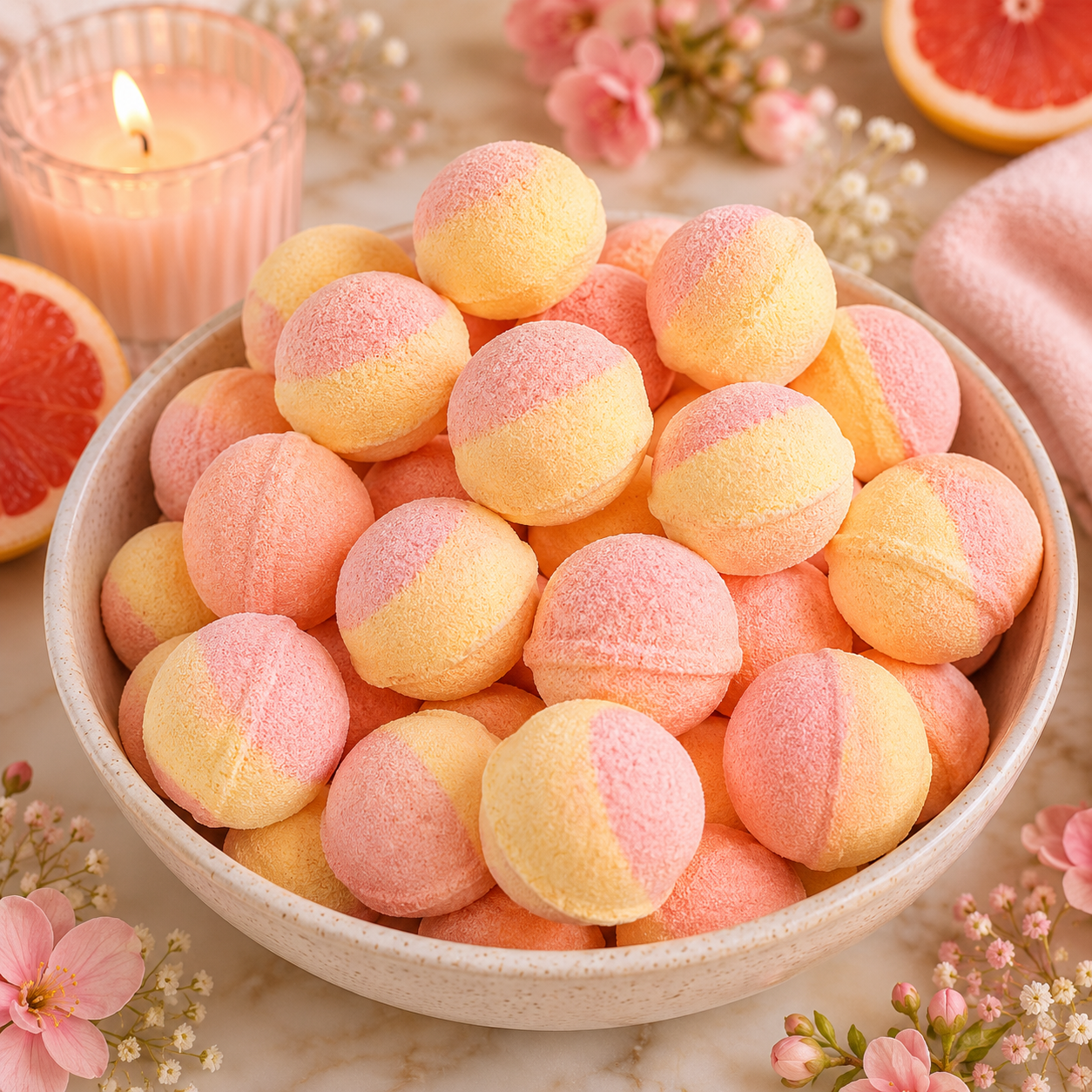 ☀️ Mini-billes effervescentes bicolores – Parfum Summer Fruit ☀️(à l’unité)