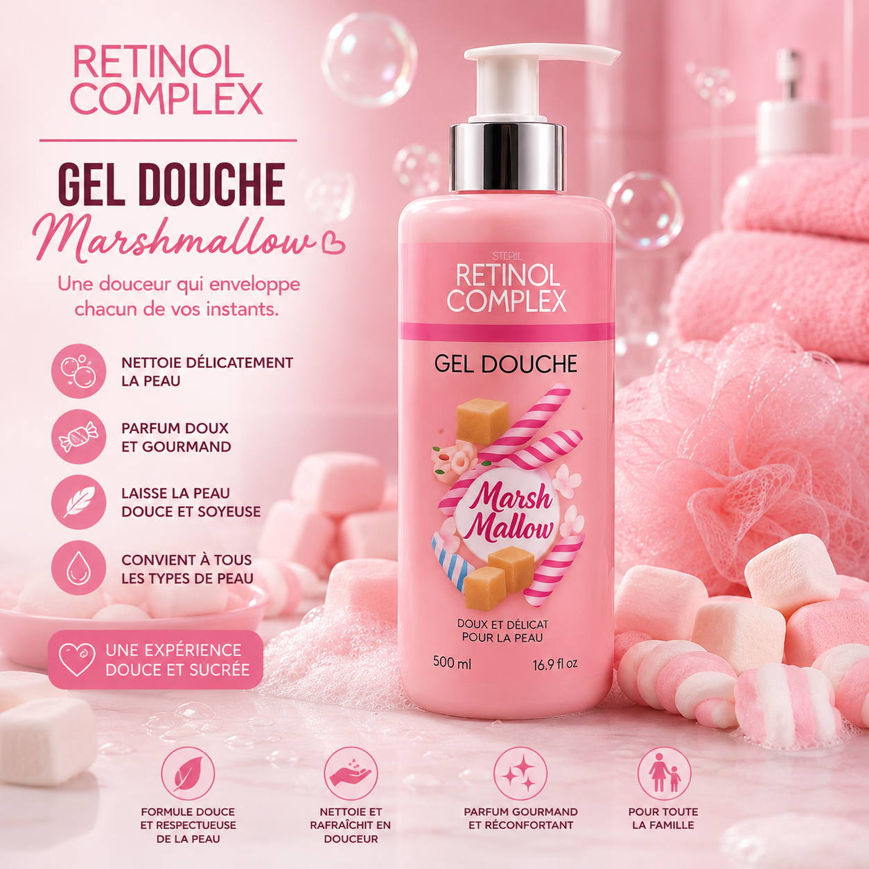🍬 Gel Douche Marshmallow Retinol Complex – 500 ml