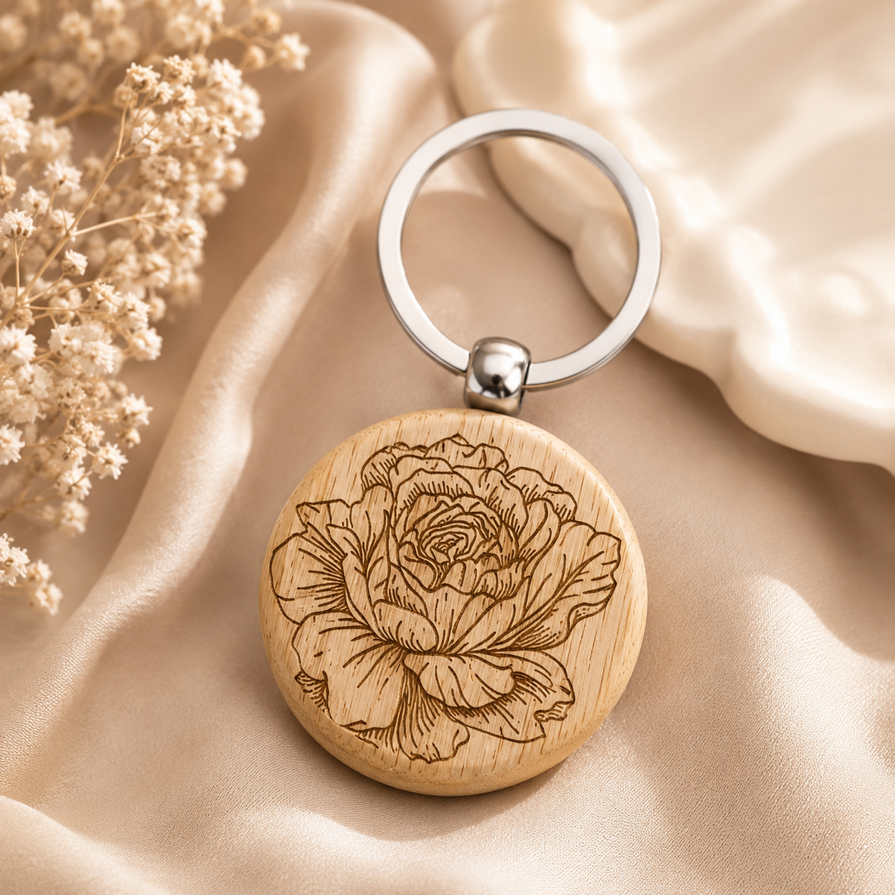 Porte-clés Rond en Bois Gravé – Personnalisable 🌿