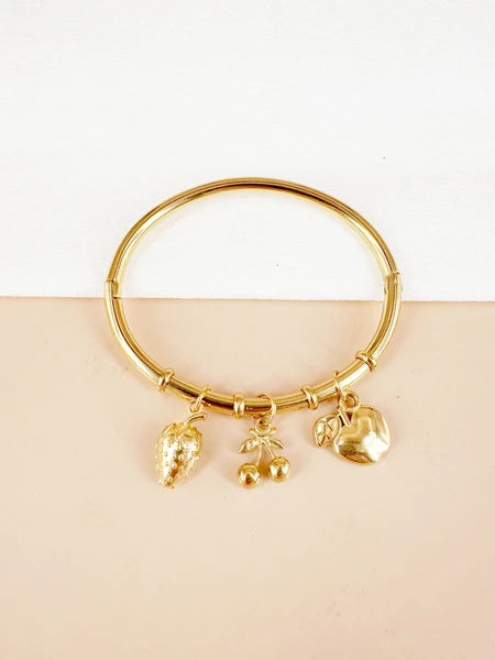 Bracelet Jonc Breloques – Acier Inoxydable 🍓🍒❤️
