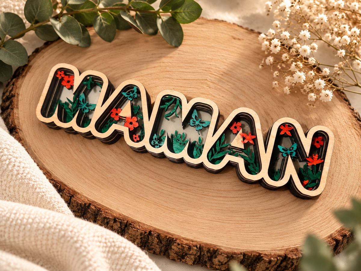 Décoration “Maman” personnalisée en bois – 16 x 4 cm