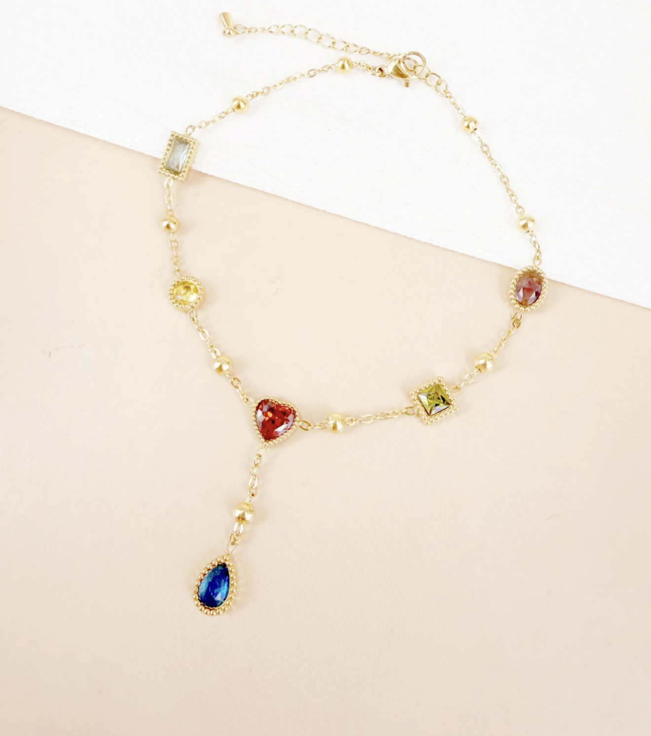 Bracelet chaîne cheville strass coloré pendant