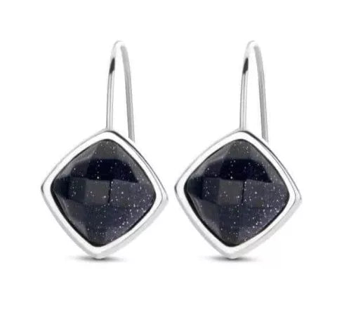 Boucles d'oreilles en pierre noire couleur argent