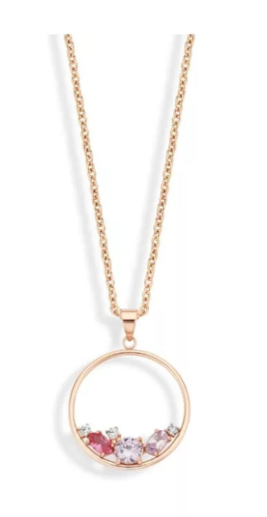 Collier en pierres précieuses couleur or rose