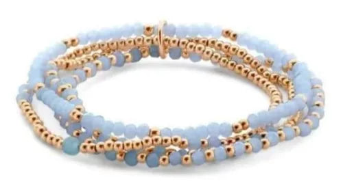 Bracelet en perles bleues couleur or rose