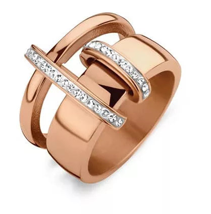 Bague en or rose avec pierre blanche