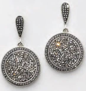 Boucles d'oreilles en pierre noire couleur argent