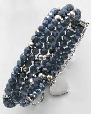 Bracelet à perles bleues avec pendentif en forme de cœur