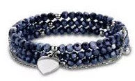 Bracelet à perles bleues avec pendentif en forme de cœur