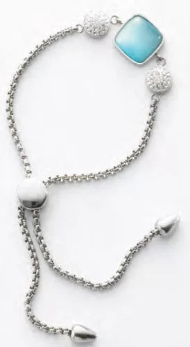 Bracelet argenté bleu et pierre blanche