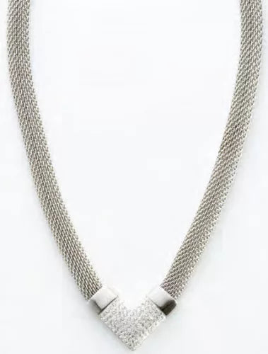 Collier en maille de pierre blanche argentée