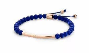 Bracelet en perles bleues couleur or rose
