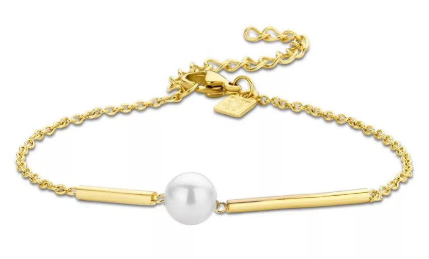 Bracelet en perles blanches couleur or
