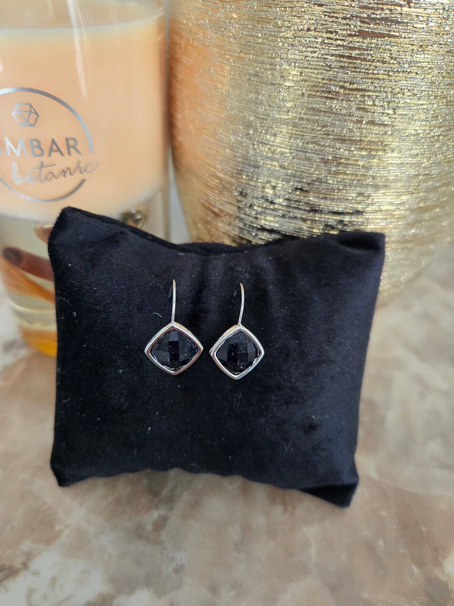 Boucles d'oreilles en pierre noire couleur argent
