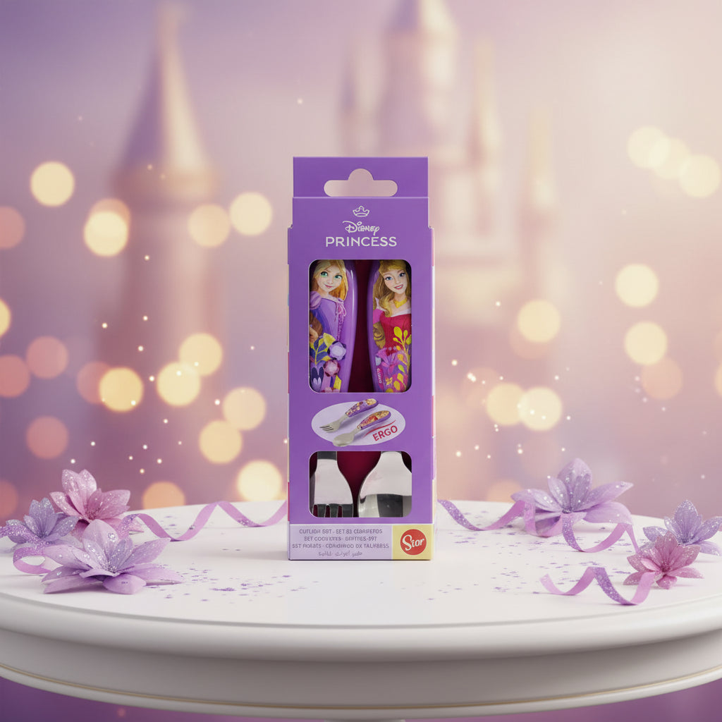 (Précommande) Ensemble de couverts ergonomiques en métal Princesses - 2 pièces