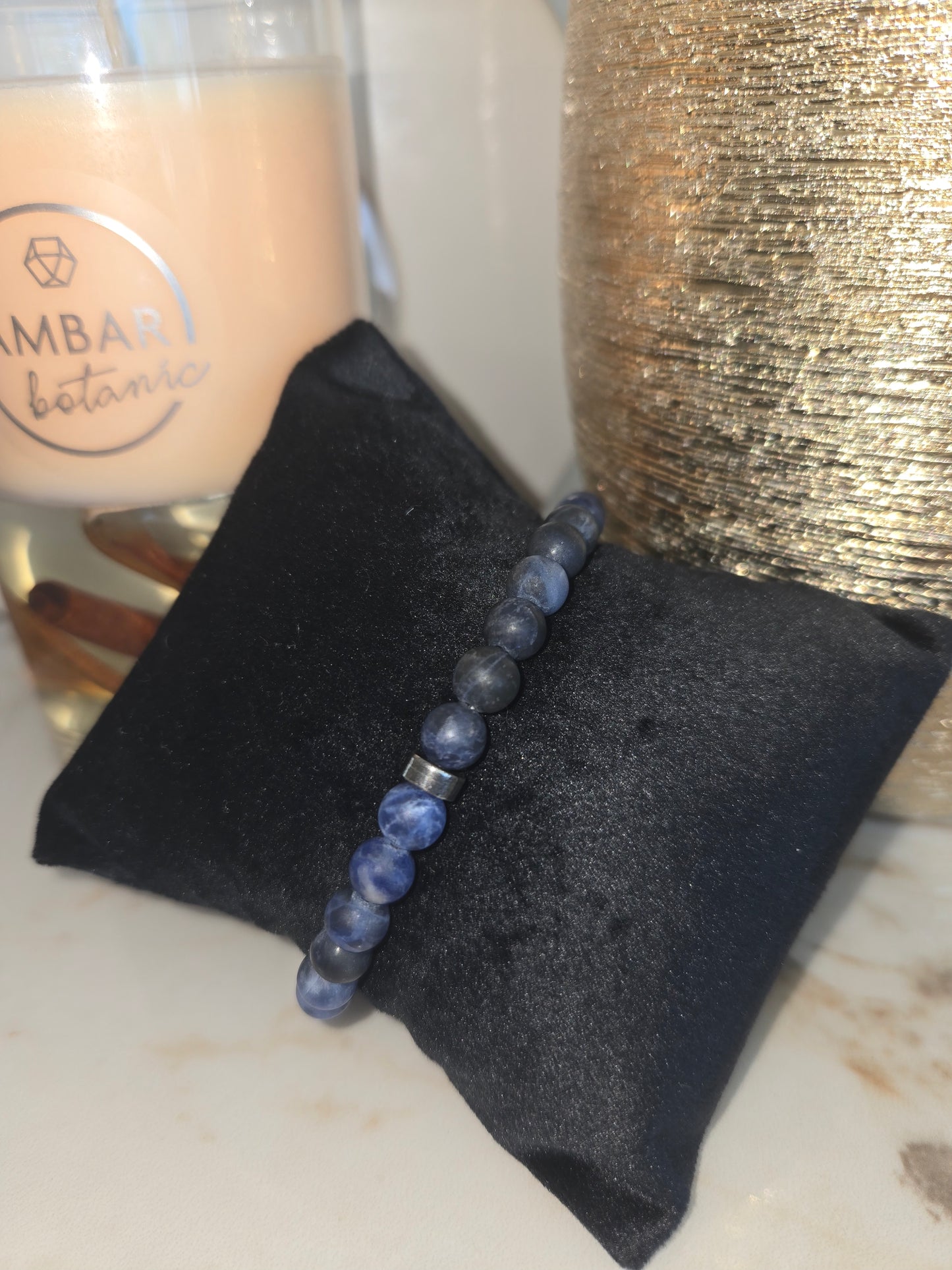 Bracelet extensible à perles bleues pour homme