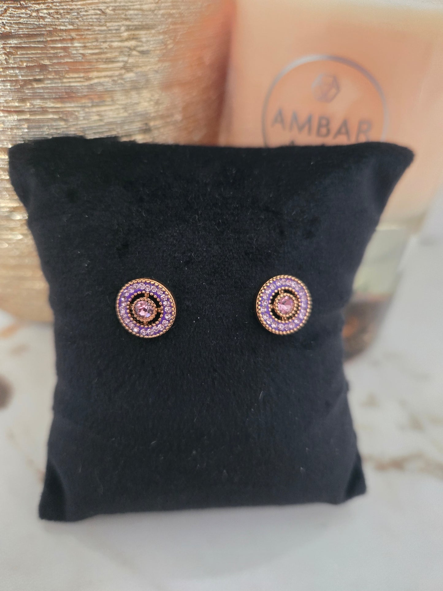 Boucles d'oreilles Victoria Rose en pierre rose couleur or