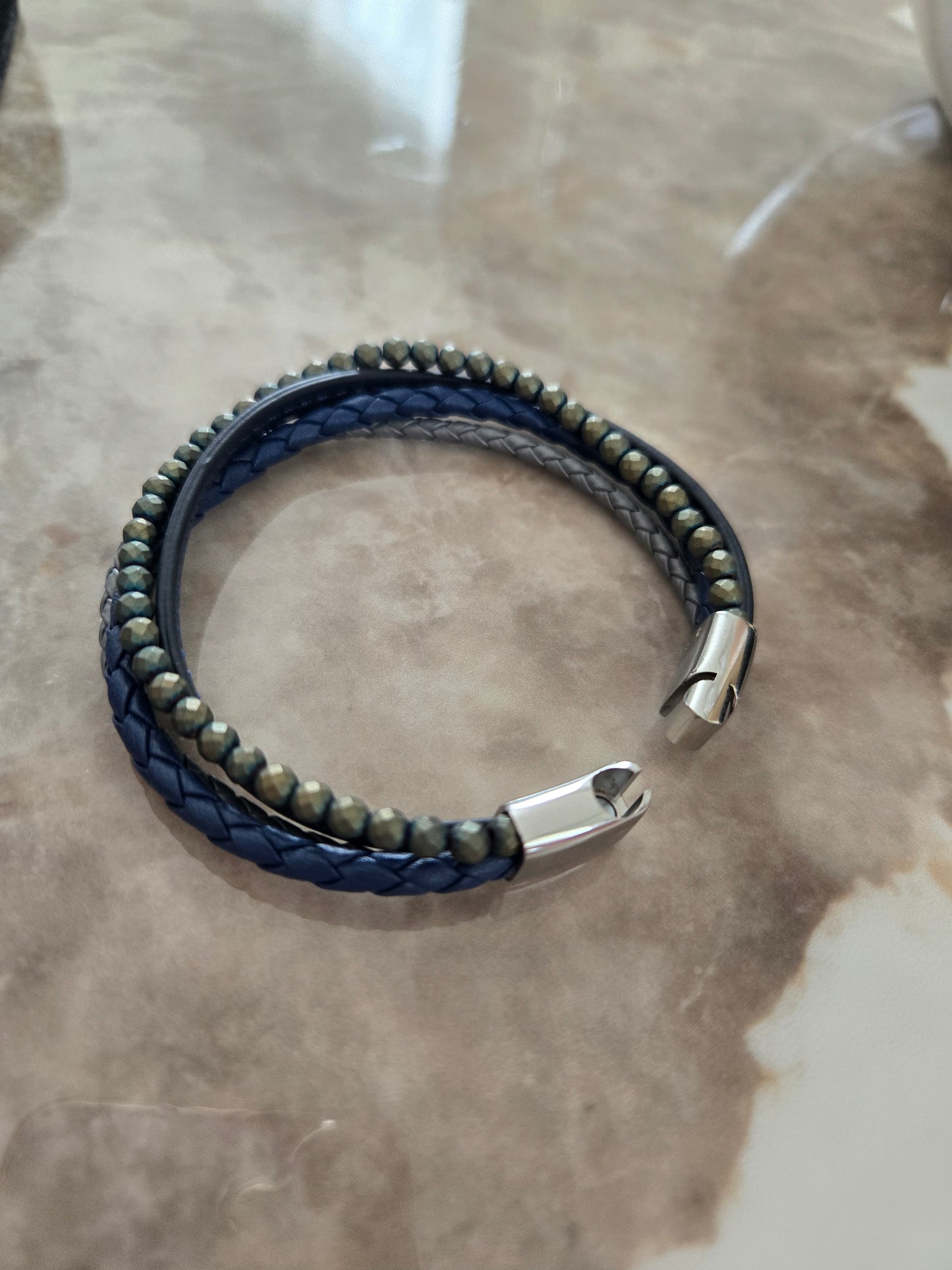 Bracelet en cuir bleu pour homme