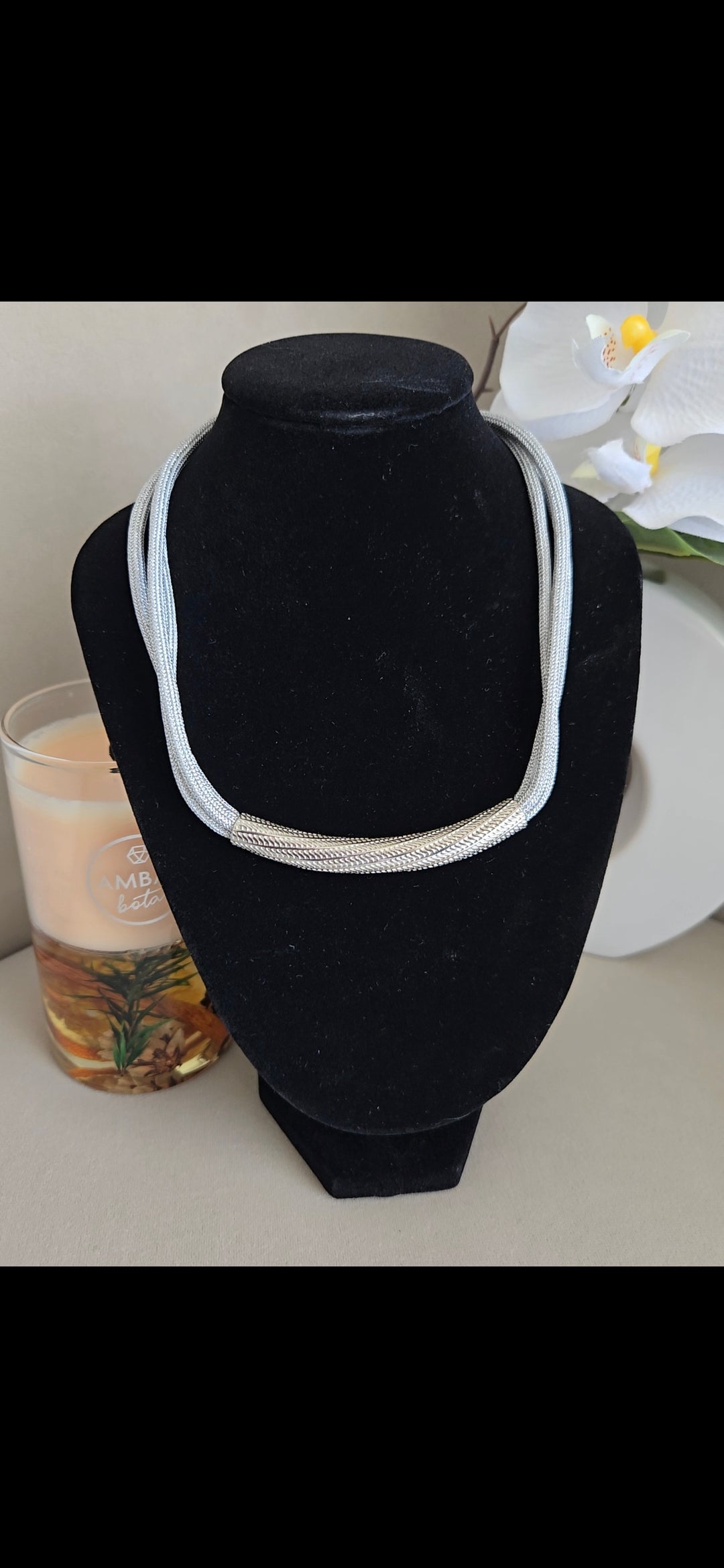 Collier en maille épaisse couleur argent