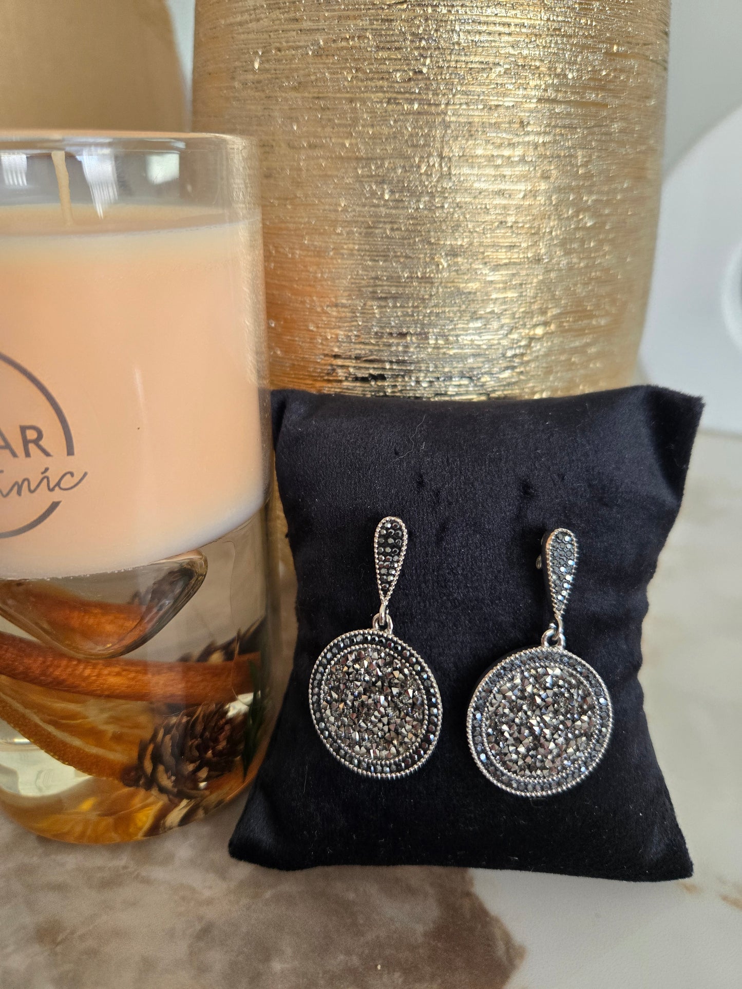 Boucles d'oreilles en pierre noire couleur argent