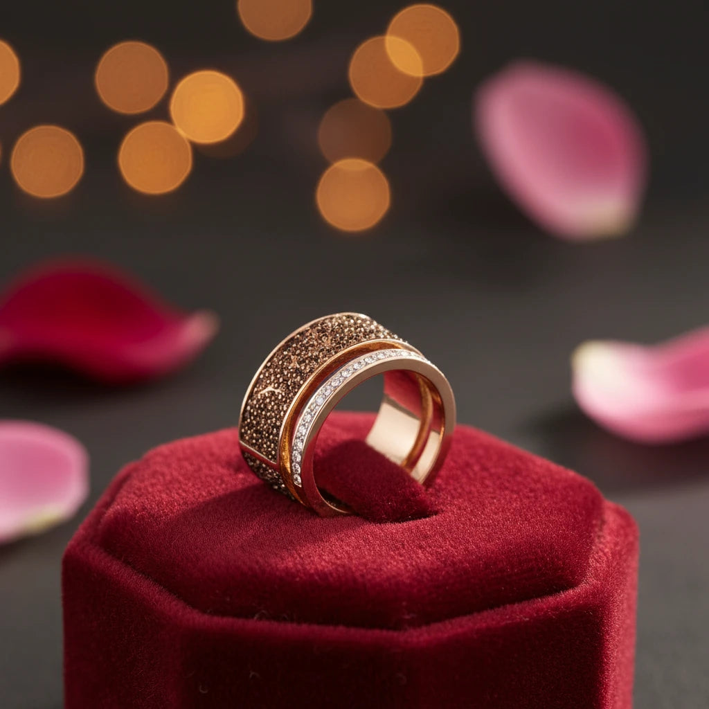 Bague en pierre noire couleur or rose (bijoux Victoria)