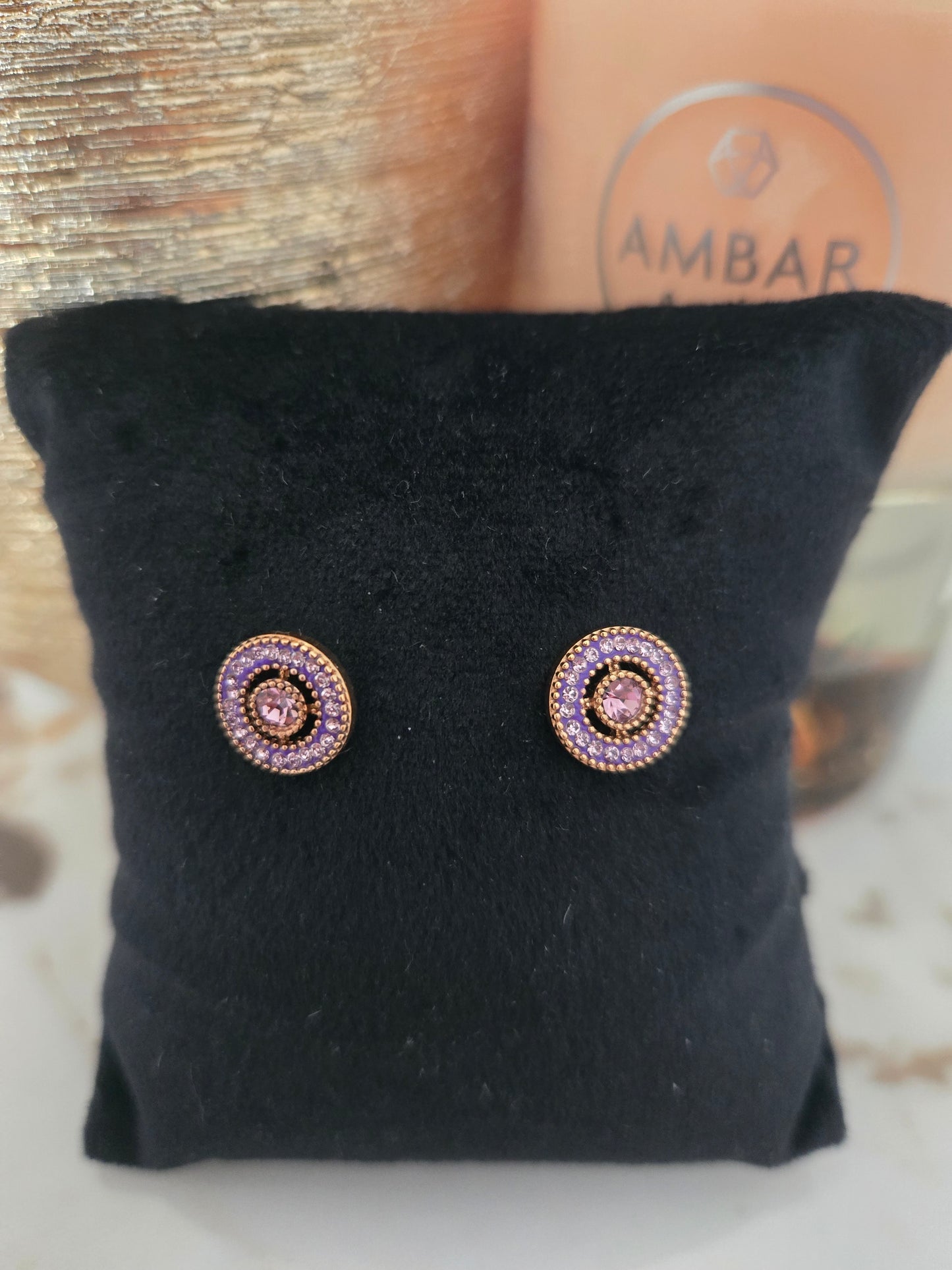 Boucles d'oreilles Victoria Rose en pierre rose couleur or