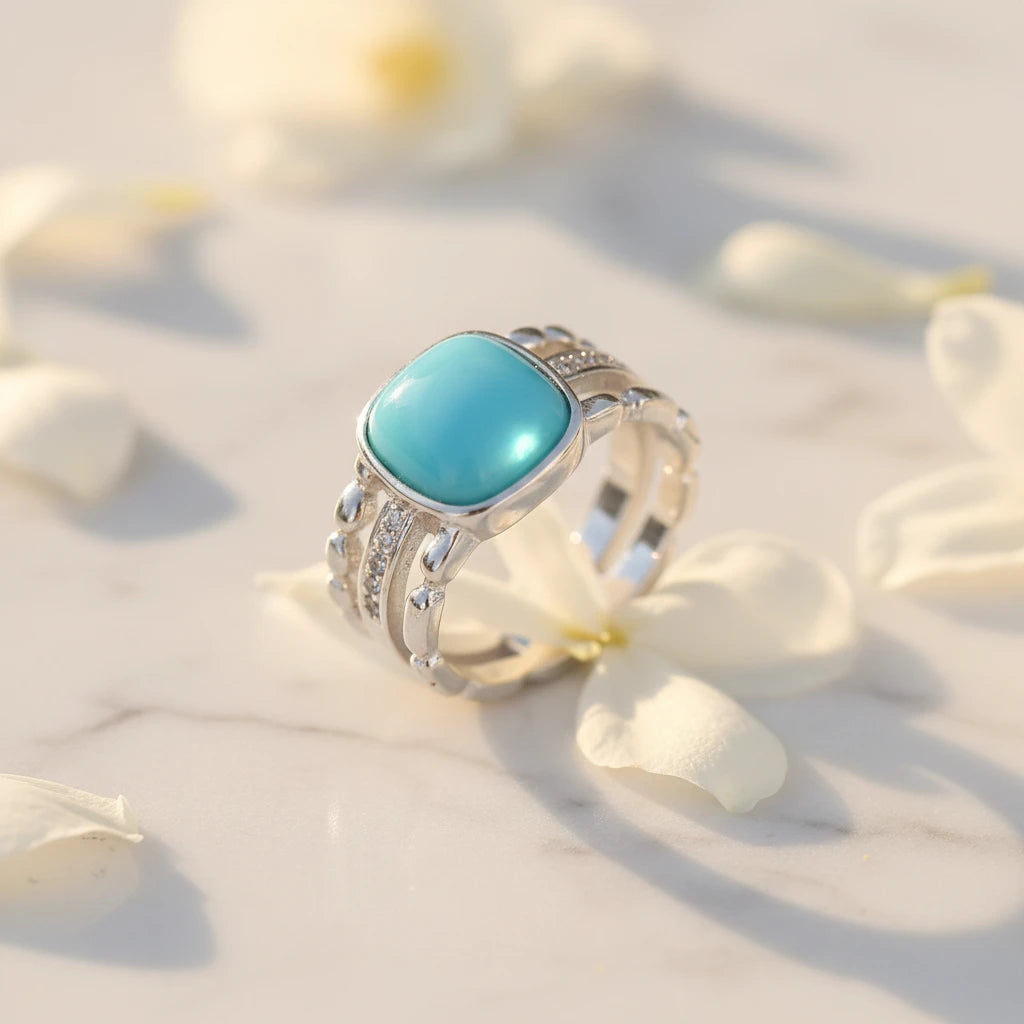 Bague argentée avec pierre bleue (bijoux Victoria)