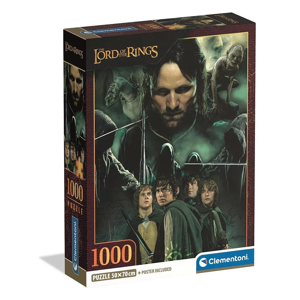 (Précommande) Le Seigneur des Anneaux Aragorn & Hobbits Puzzle compact 1000 pièces + Poster Clementoni