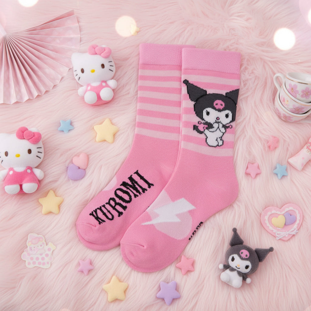 (Précommande) Chaussettes longues adultes Hello Kitty Kuromi Rose 36/43
