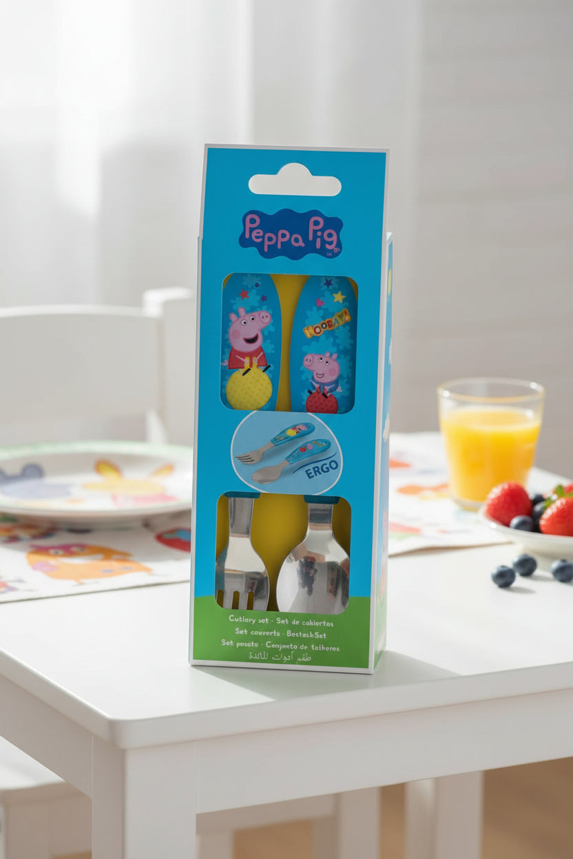 (Précommande) Ensemble de couverts ergonomiques en métal Peppa Pig - 2 pièces