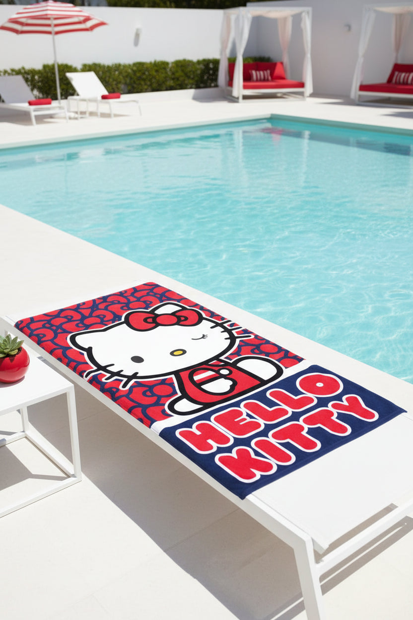(Précommande) Serviette de plage Hello Kitty 70x140cm (séchage rapide)