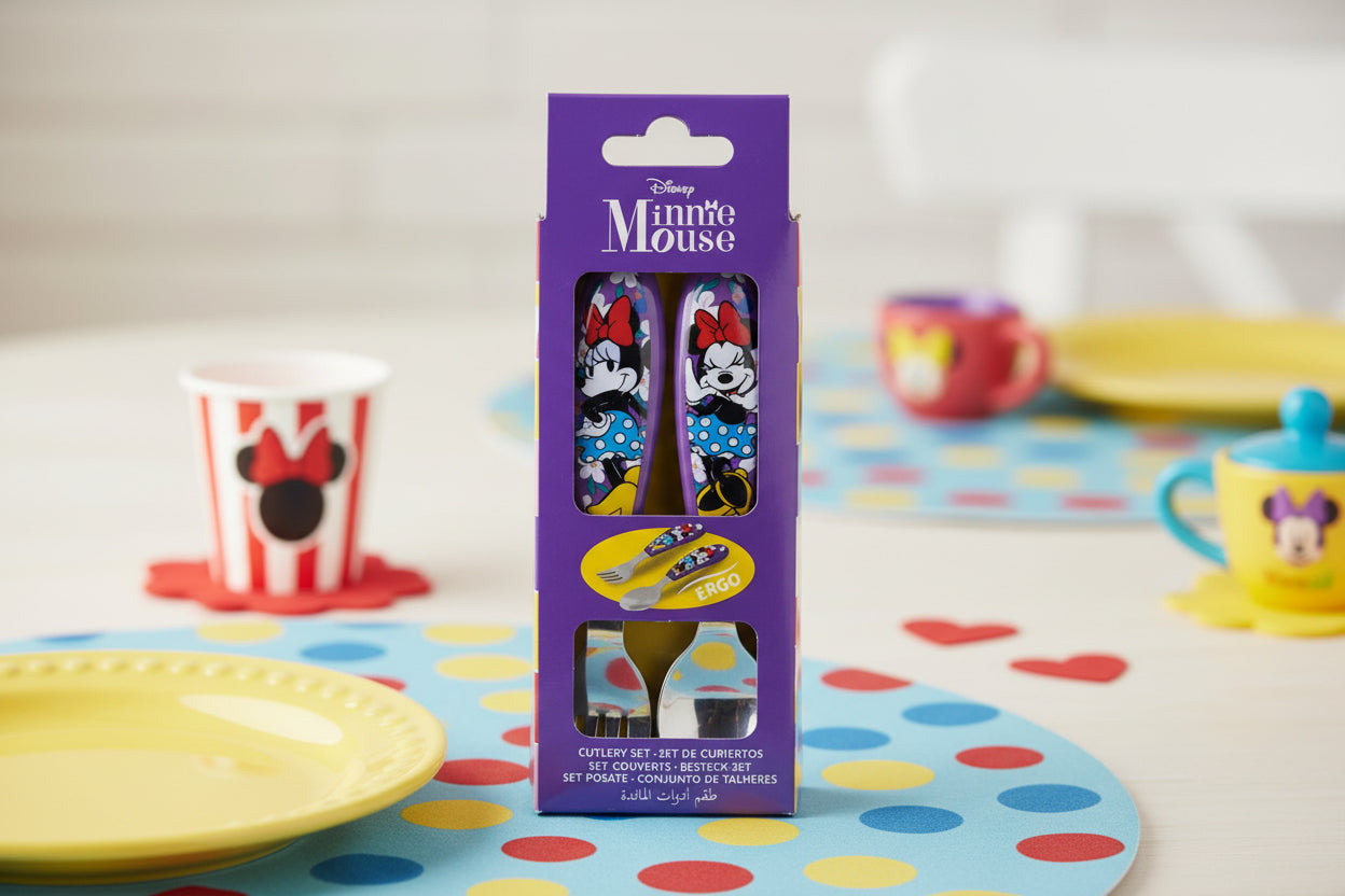 (Précommande) Ensemble de couverts ergonomiques en métal Minnie - 2 pièces