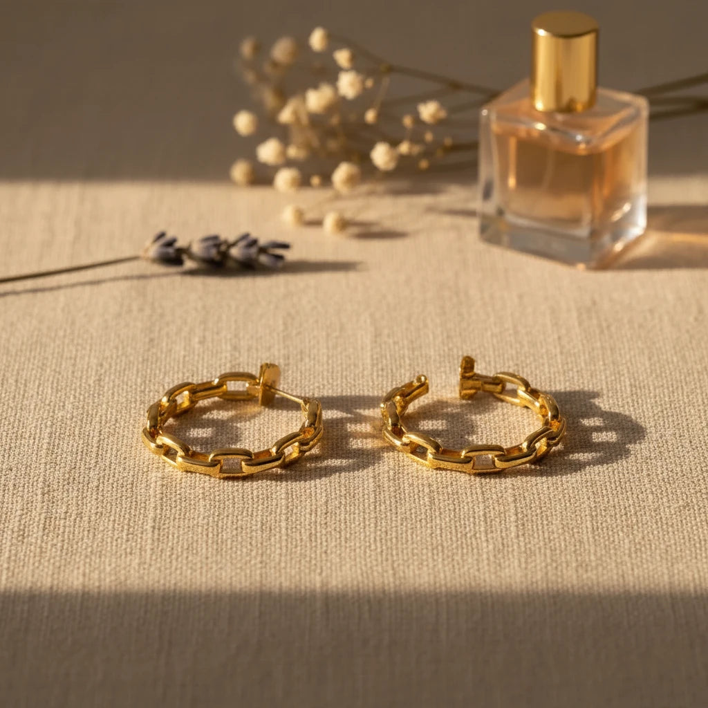Boucles d'oreilles à motif chaîne en or (bijoux Victoria)