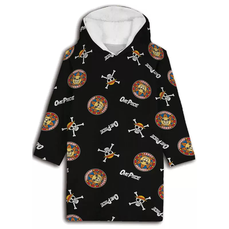 Couverture polaire en peluche One Piece, poncho 7-14 ans