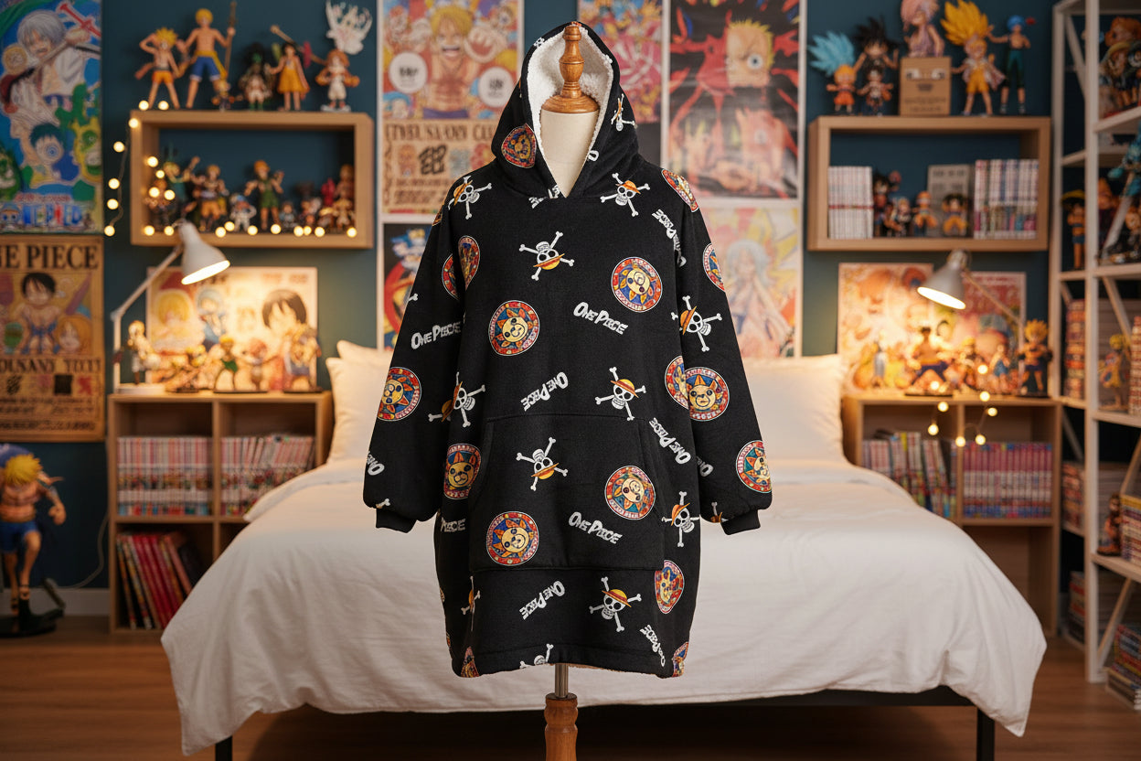 (Précommande) Couverture polaire en peluche One Piece, poncho 7-14 ans