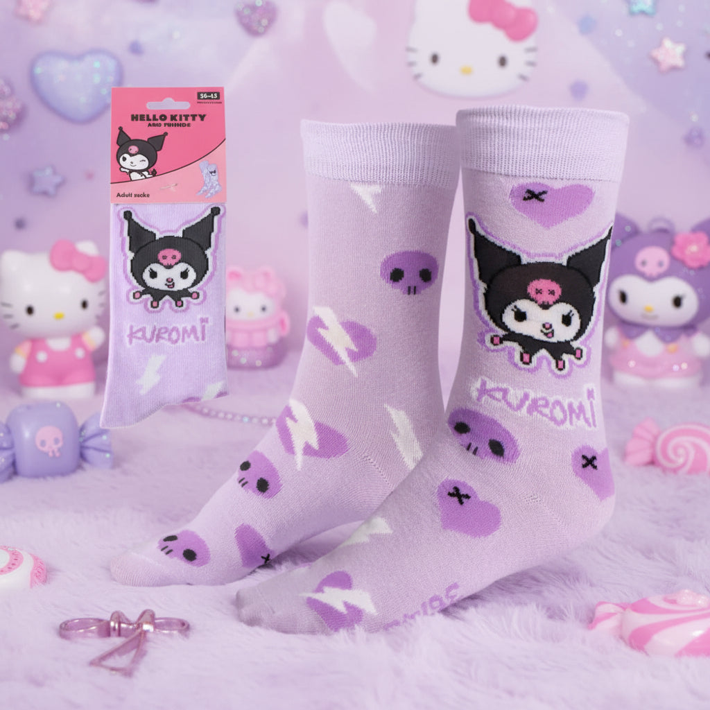 (Précommande) Chaussettes longues adultes Hello Kitty Kuromi violettes 36/43