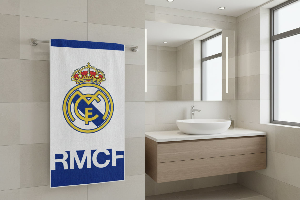 (Précommande) Serviette de plage blanche Real Madrid 70x140cm (séchage rapide)