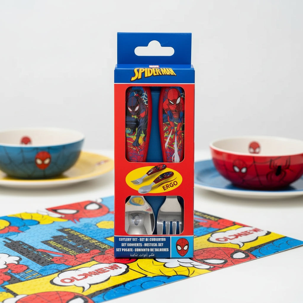 (Précommande) Ensemble de couverts ergonomiques en métal Spiderman - 2 pièces